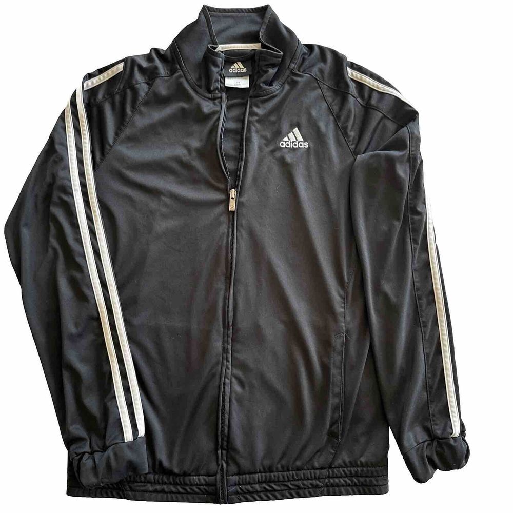 Adidas Black FullZip‎ Track Jacket Black 3StripeLogo size L 14/16Youth Soccer G6